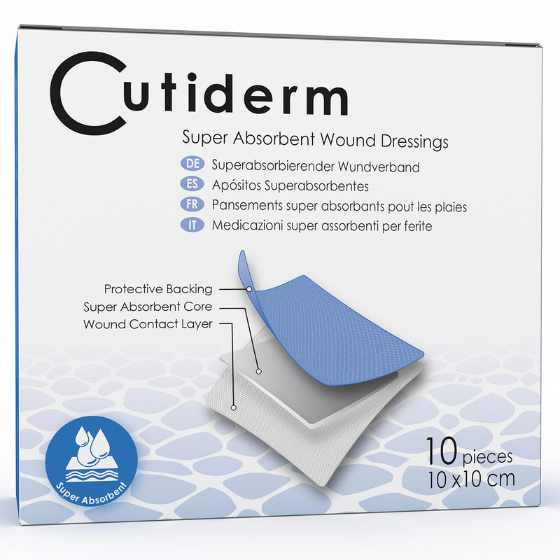 Cutiderm Sterile Low Adherent Super Absorbent Wound Dressings 10cm x 10cm Pack of 10 - Designed for Highly exuding Wounds 10 Count (Pack of 1) - NewNest Australia