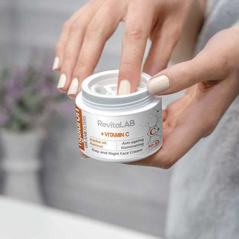 RevitaLAB Hyaluron Anti-Ageing Day and Night Cream, Enriched with Vitamins A, B3, B5, E, C, Jojoba Oil and UV Filters, for Ages 40 – 55, 50 ml 50 ml (Pack of 1) - NewNest Australia