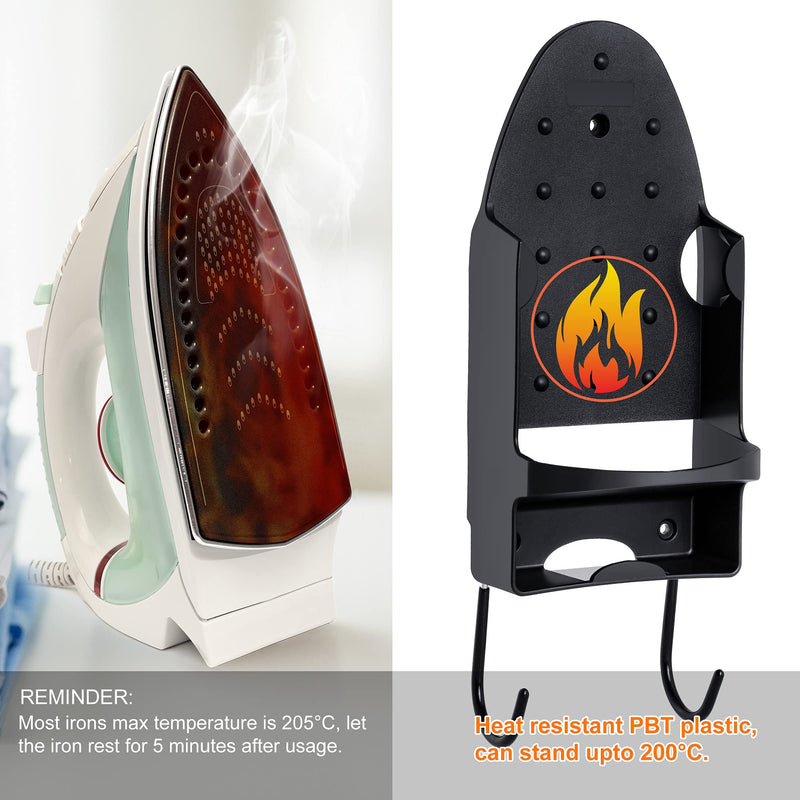 Pensino Ironing Board Hanger Wall Mount Ironing Holder Iron Hanger with Iron Board Rack for Max 5.3 Inch Width Iron ( Black) - NewNest Australia