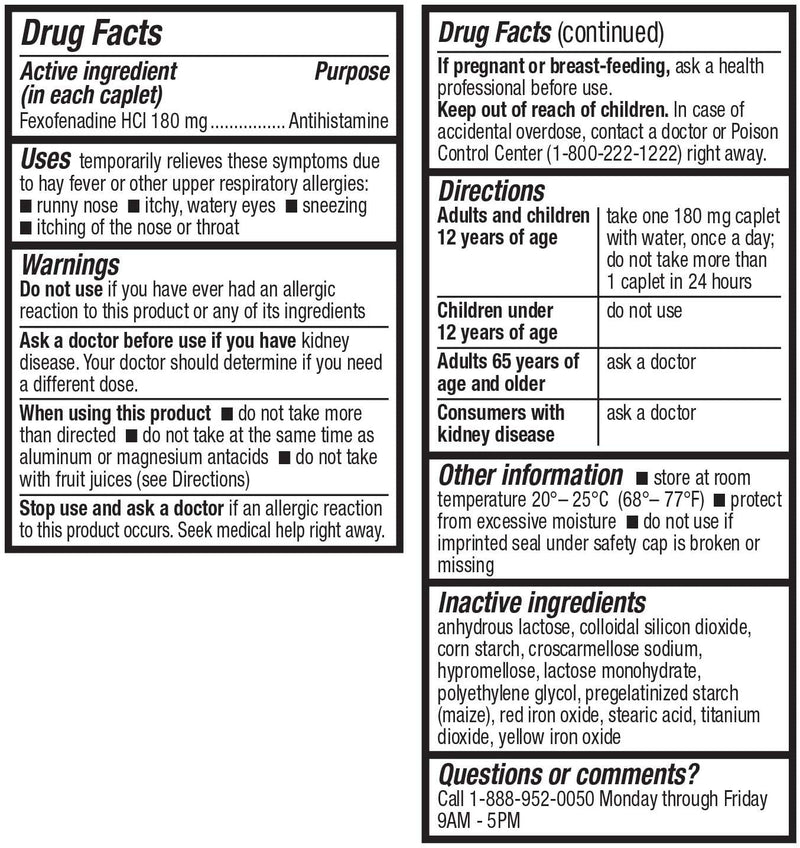 HealthA2Z Fexofenadine Hydrochloride 180mg, Antihistamine for Allergy Relief ,Non-Drowsy,24-Hour, 120 Count Coated Caplets,Compare to Allegra Active Ingredient - NewNest Australia