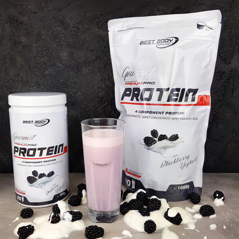 Best Body Nutrition Gourmet Premium Pro Protein, Blackberry Yoghurt, 4 Components Protein Shake: Caseinate, Whey Concentrate, Whey Isolate, Egg Protein, 500 G Tub - NewNest Australia
