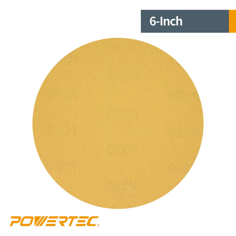 POWERTEC 4DR1500 PSA Sanding Discs 6 Inch, Gold 80 220 320 400 Grit Aluminum Oxide Sandpaper – 40 Pack - NewNest Australia