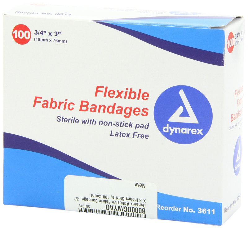 Dynarex Adhesive Fabric Bandage, 3/4 Inches X 3 Inches Sterile, 100 Count 1 - NewNest Australia
