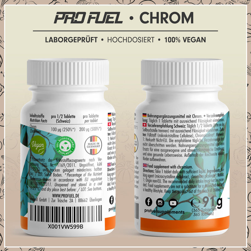 Chromium picolinate 365x tablets with 200 mcg chromium - optimally high dosage - normal blood sugar level and macronutrient metabolism - without additives - laboratory tested with certificate - vegan 1x 365 tablets - NewNest Australia