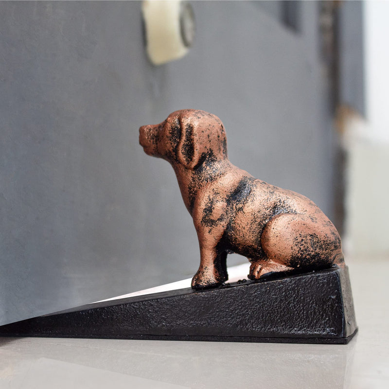 Earl Diamond Door Wedge Dog Cast Iron Door Stop - Decorative Rustic Door Stoppers- Stop Your Bedroom, Bath and Exeterior Doors 3.9x6"(Dog) Black With Red Copper-Dog - NewNest Australia