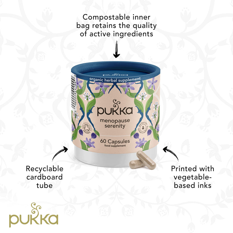 Pukka Herbs | Menopause Serenity Organic Herbal Supplement | Shatavari, Ashwagandha and Turmeric | Perfect for Women's Wellbeing During Menopause | Contains Iodine | 60 Capsules | 1 Month Supply - NewNest Australia