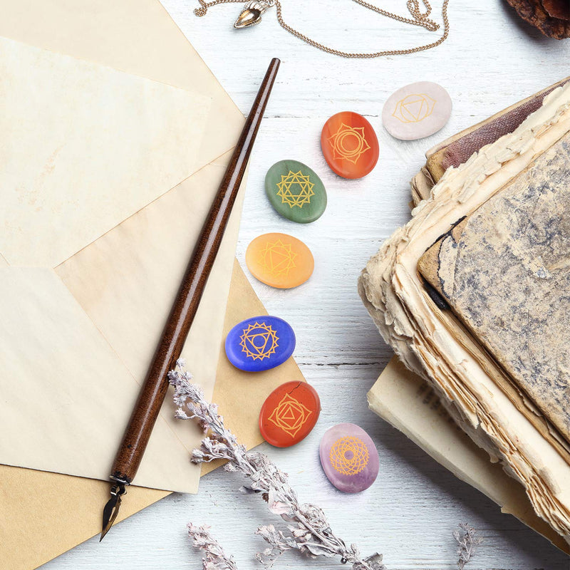 Hivexagon Natural Healing Chakra Stones, Set of 7 Worry Stones with Symbols, Reiki & Energy Healing Crystals for Meditation, Concentration, Spiritual Growth, Stress Relief - NewNest Australia