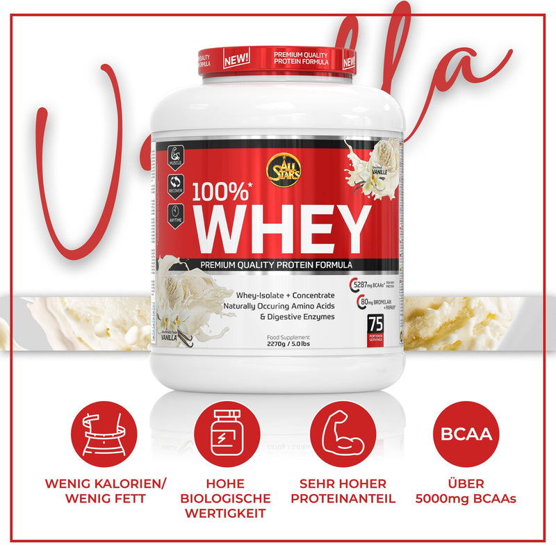 All Stars 100% WHEY PROTEIN 2270g I protein powder with whey concentrate & isolate I delicious low-fat powder I high-quality I creamy protein shake with vanilla flavor 2.27 kg (pack of 1) - NewNest Australia