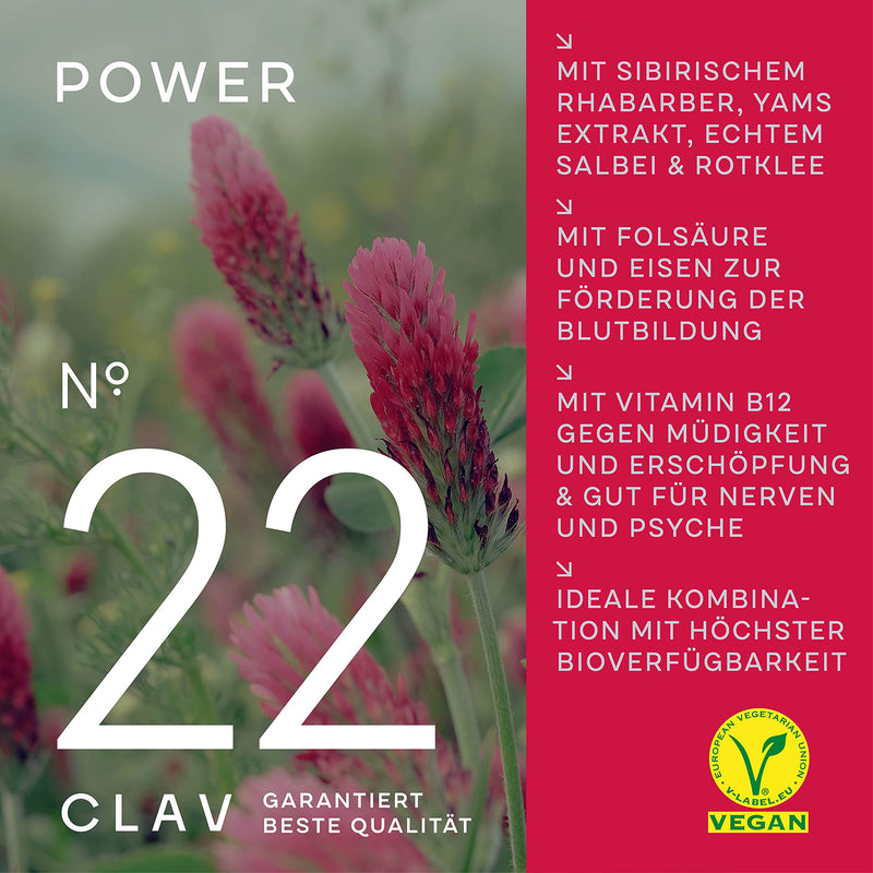 CLAV® Power - Hormone Balance - Lady's Mantle + Yam Root + Siberian Rhubarb + Chasteberry High Dose - Vitamins for Women - 120 PMS Capsules - Vegan 1 - NewNest Australia