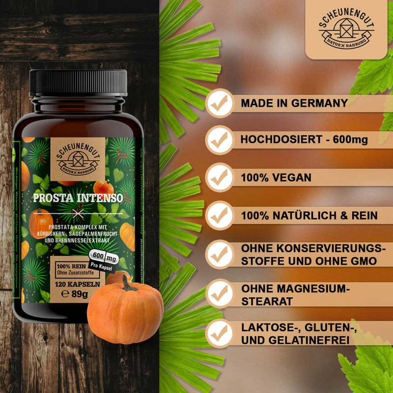 Prosta Intenso Prostate Capsules High Dose Important: Laboratory Tested Complex With Pumpkin Seed & Saw Palmetto Extract + Nettle Root, Vitamin E, Zinc & Selenium I 120 Capsules I From Germany - NewNest Australia