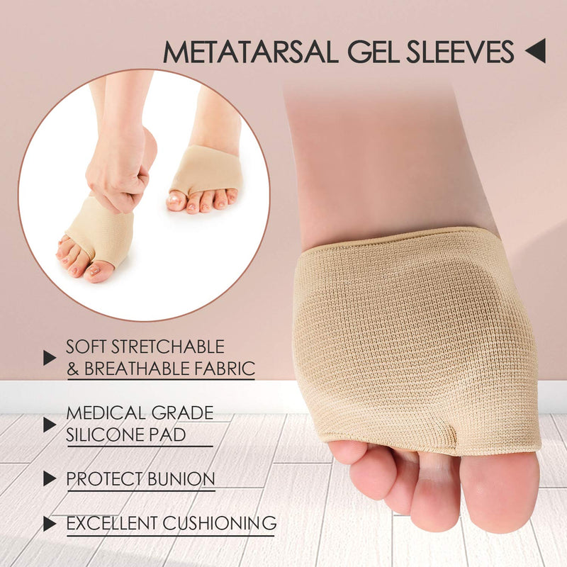 Metatarsal Pads Ball of Foot Cushions Kit - 8pcs- Metatarsal Gel Sleeves & Silicone Ball of Foot Pads - Great for Metatarsalgia, Bunion, Mortons Neuroma & Forefoot Pain Relief (Large) L (Pack of 8) - NewNest Australia