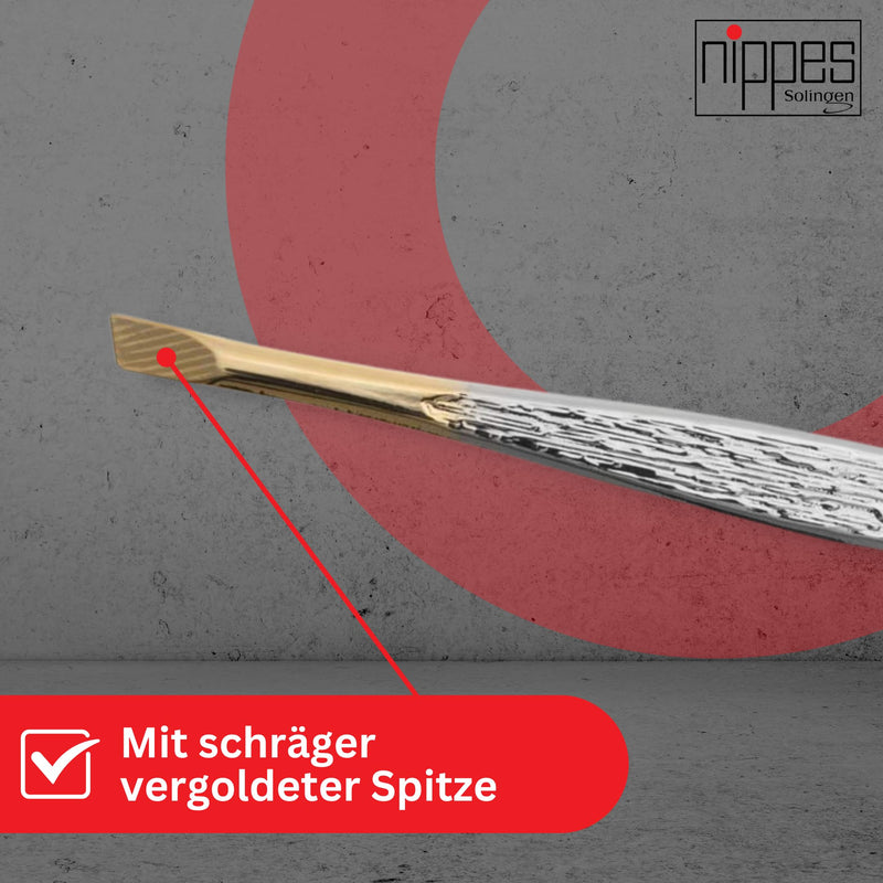 nippes Solingen, tweezers 37SGP For removing the finest hairs Nickel-plated steel 9 cm, gold-plated tip, 1 piece slanted - NewNest Australia