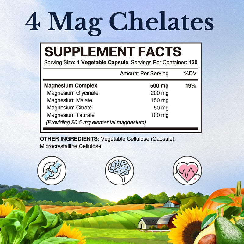 Vitalitown Magnesium Complex, Magnesium Glycinate, Malate, Taurate & Citrate, Chelated Forms, High Absorption, Bone, Heart, Muscle, Immune, Brain, Heart, Energy, Sleep & Digestion, Non-GMO - NewNest Australia