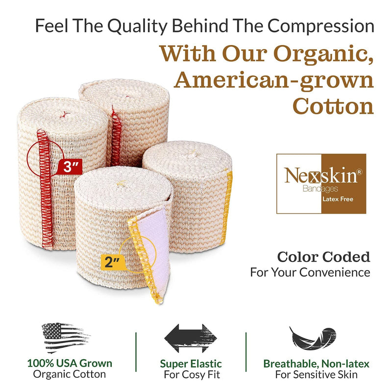 Nexskin (2” Wide, 1 Pack) | Latex Free Organic USA Cotton | Stretch Elastic Athletic/Medical Compression Bandage Hook & Loop Fasteners Both Ends | Lifetime Washable Reusable 2 Inch (Pack of 1) - NewNest Australia