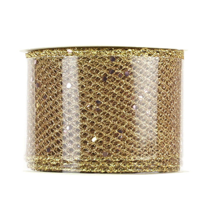 HUIHUANG Glitter Mesh Ribbon Gold Web Mesh Wired Ribbon Metallic Mesh Ribbon Sparkling Wire Edge Ribbon for Gift Wrapping Bow Making Home Decor Wreath DIY Crafts Tree Topper Bows-2.5" x 10 Yards - NewNest Australia