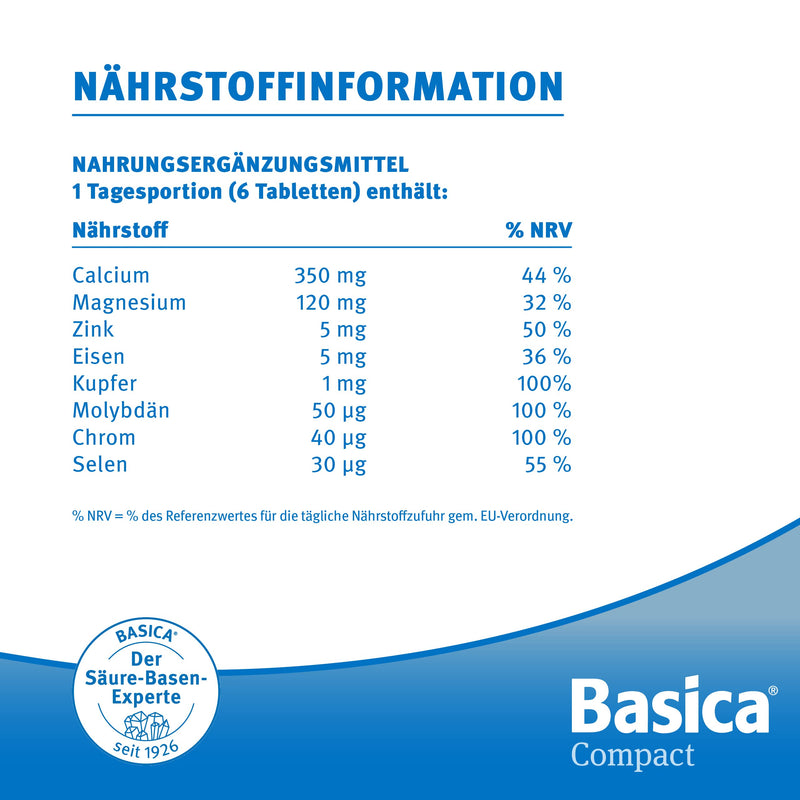 Basica Compact, Practical Alkaline Tablets For At Home And On The Go, For Alkaline Fasting And Detox, Vegan, Lactose-Free, Without Sweeteners And Sugar, With Valuable Alkaline Minerals And Trace Elements For A Balanced Acid-Base Balance... - NewNest Australia