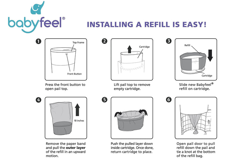 Babyfeel Refills Compatible with Dekor Classic Diaper Pails | 4 Pack | Exclusive 30% Extra Thickness | Diaper Pail Refills with Powerful Odor Elimination | Fresh Powder Scent | Holds up to 1980 Diapers - NewNest Australia