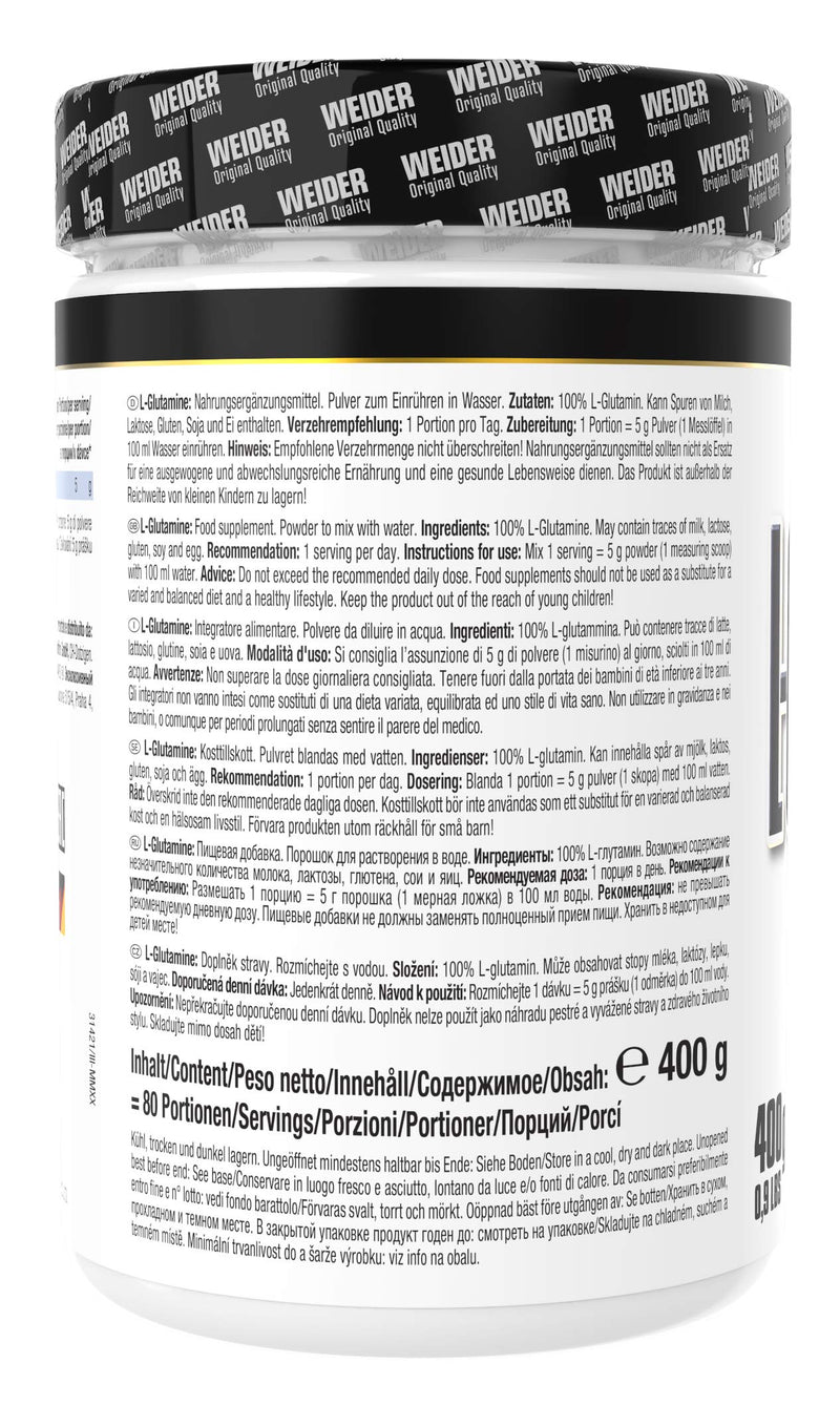 Weider L-Glutamine 100% Pure Amino Acid Powder, High Dosage, Neutral In Taste And Without Additives, 400 G Glutamine Powder For 80 Servings, For Bodybuilding, Muscle Building And Fitness - NewNest Australia