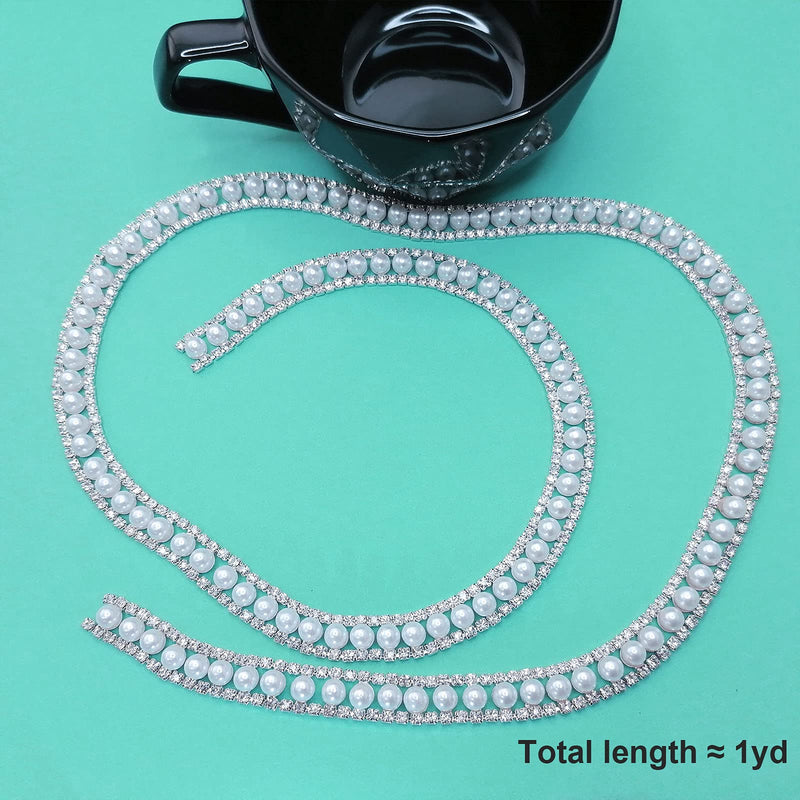Yhsheen 1 Yard Rhinestone Trim with Elegant Pearl Crystal Rhinestone Chain Rhinestone Applique for DIY Decoration & Bridal Costume Embellishment - NewNest Australia