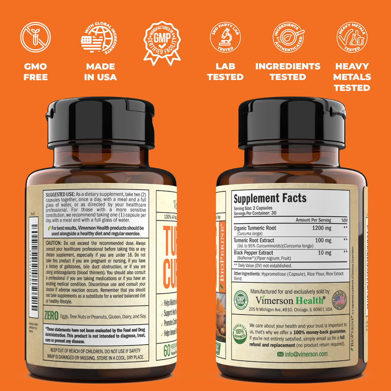 Turmeric Curcumin with BioPerine Black Pepper Extract 1200mg - Natural Joint & Immune Support with 95% Curcuminoids. High Absorption Antioxidant Vegan Supplement. Inflammatory and Immune Response - NewNest Australia