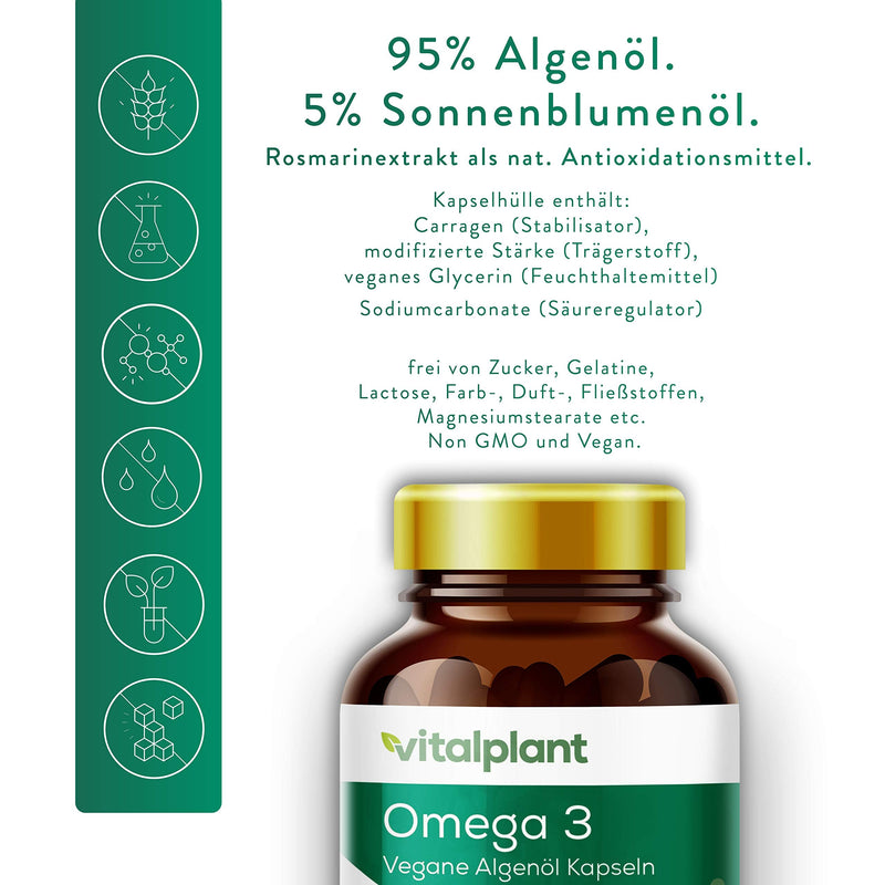 Vitalplant Omega 3 Vegan | 250Mg Dha + 150Mg Epa Per Capsule | 90 Capsules Of High-Dose Omega 3 Fatty Acids From Algae Oil | + Vitamin D3 | Herbal Alternative To Fish Oil Capsules - NewNest Australia