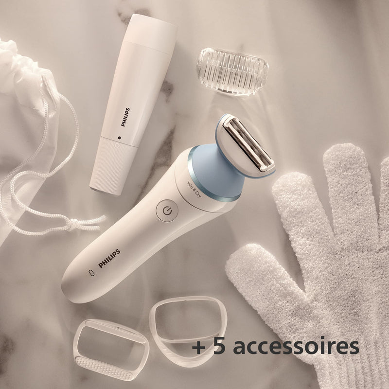 Philips Lady Shaver Series 8000 - Wireless wet and dry shaver incl. 5 accessories & facial hair remover (model BRL166/91) BRL166/91 incl. mini facial hair remover - NewNest Australia