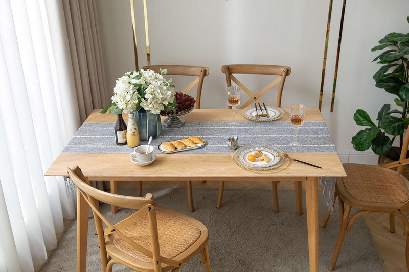 ZeeMart Farmhouse Table Runner, Rustic Table Runners 36 Inches Long, Cotton Linen Boho Table Runner, Braided Striped Grey Table Runner for Dining Party Holiday, 15x36 Inches, Braided Charcoal Grey 15*36 inches - NewNest Australia