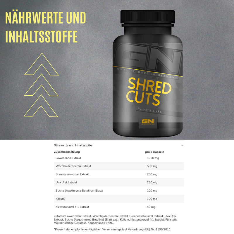 GN Laboratories Shred Cuts – 90 capsules for active lifestyles – Highly dosed ingredients – Easy to dose – Made in Germany - NewNest Australia