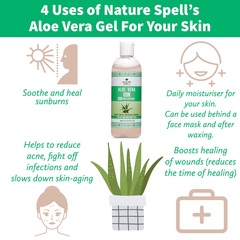 Nature Spell Aloe Vera Gel 99% Pure 200ml – Soothing & Hydrating - For All Hair & Skin Types - Made In The UK, 100% Vegan - NewNest Australia