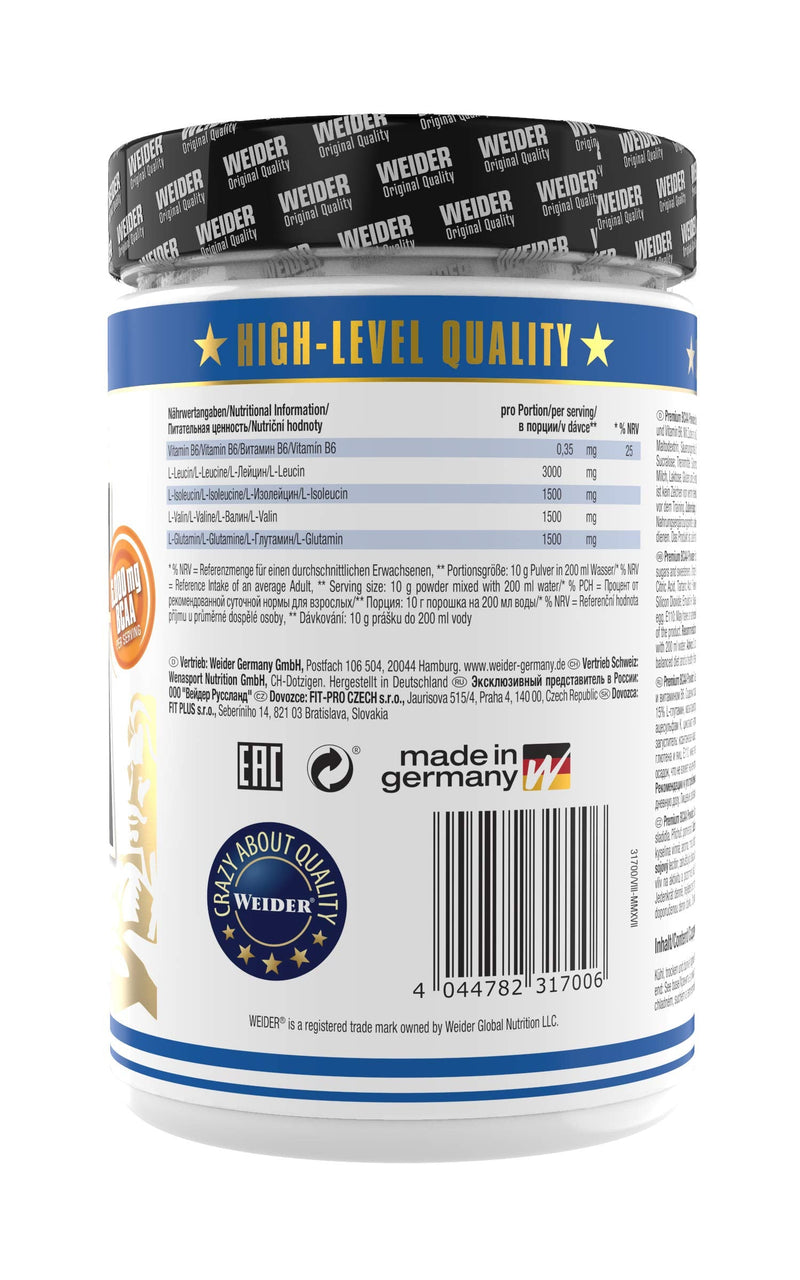Weider Premium BCAA Instant Amino Acid Powder + Glutamine and Vitamin B6, Sunny Orange, 500 g - NewNest Australia