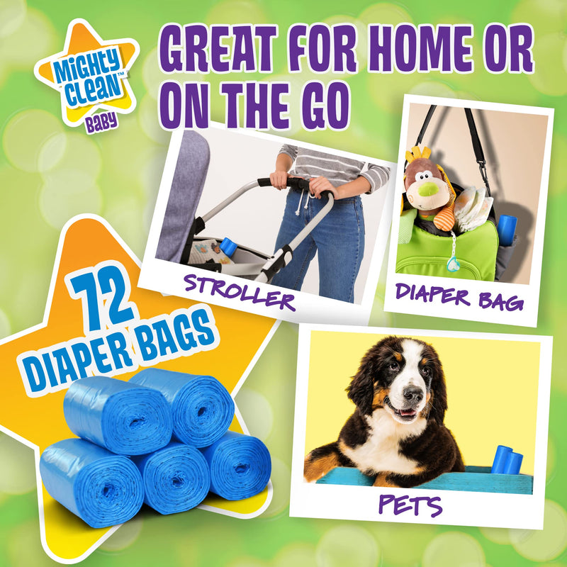 Mighty Clean Baby Disposable Diaper Bags with Light Powder Scent (72 Bags - Refill Rolls) - NewNest Australia