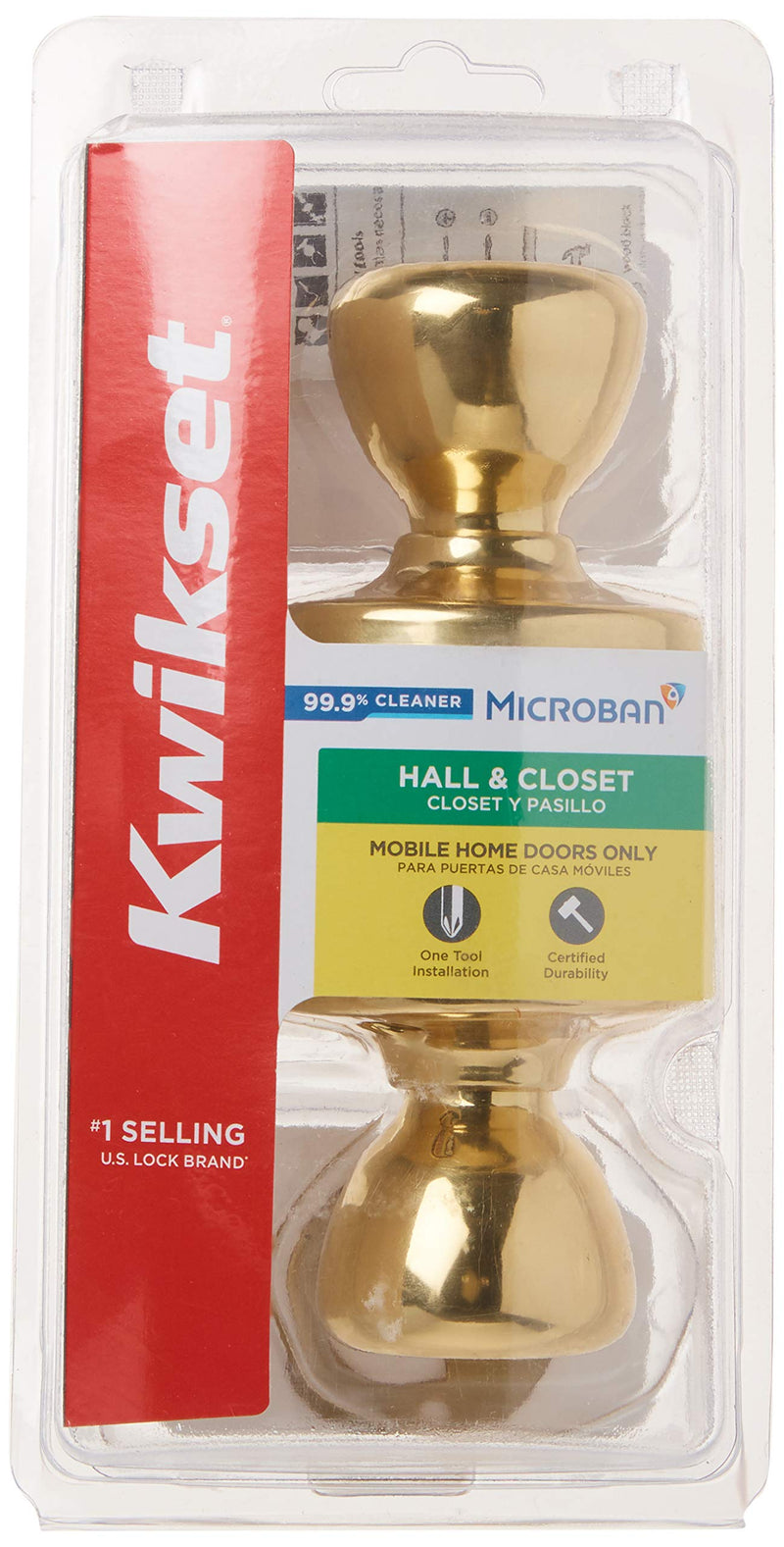 Kwikset 92001-519 Mobile Home Hall & Closet Door Knob in Polished Brass - NewNest Australia