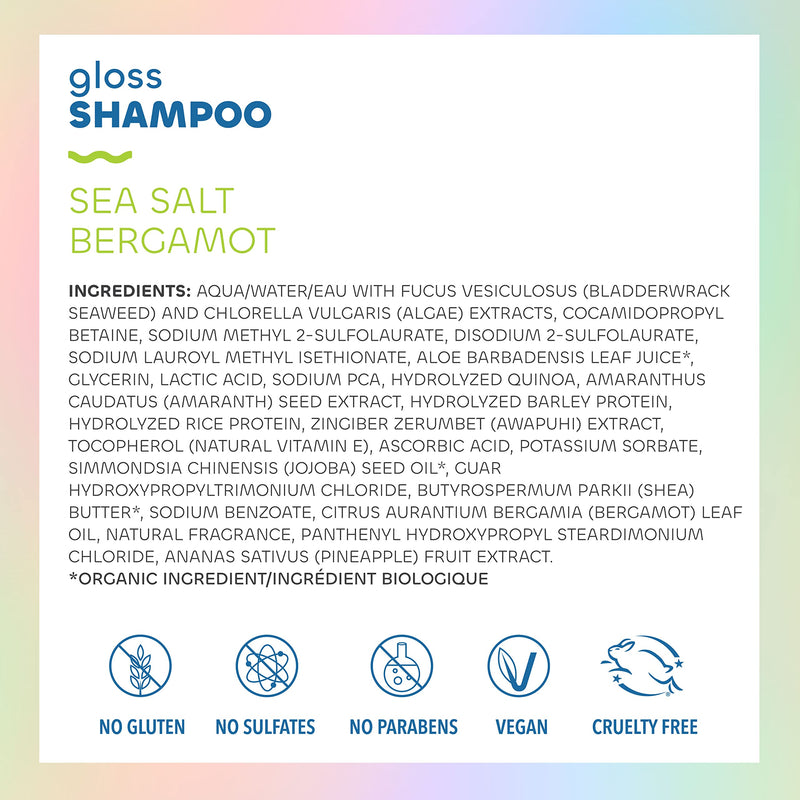 Seaweed Bath Co. Gloss Shampoo, Sea Salt Bergamot Scent, 12 Ounce, Sustainably Harvested Seaweed, Awapuhi, Lactic Acid, For All Hair Types - NewNest Australia