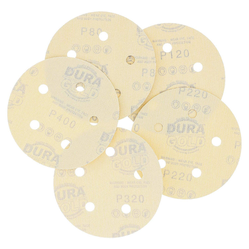 Dura-Gold - Premium - Variety Pack - 5" Gold Sanding Discs - 5-Hole Dustless Hook and Loop for DA Sander - Box of 50 Finishing Sandpaper Discs for Woodworking or Automotive - NewNest Australia