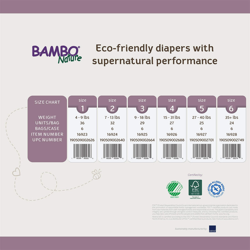 Bambo Nature Premium Eco-Friendly Baby Diapers (SIZES 1 TO 6 AVAILABLE), Size 1, 36 Count Size 1 (36 Count) - NewNest Australia