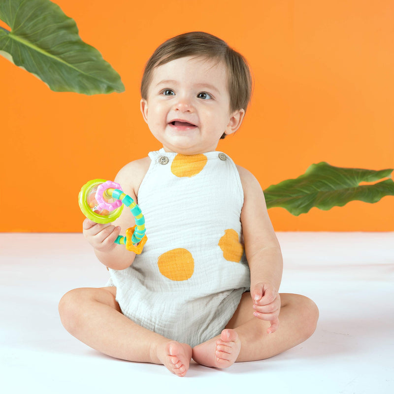 Bright Starts Grab & Spin Baby Rattle & BPA-Free Teether Toy, Ages 3 Months+, Colors May Vary Spin Rattle - NewNest Australia