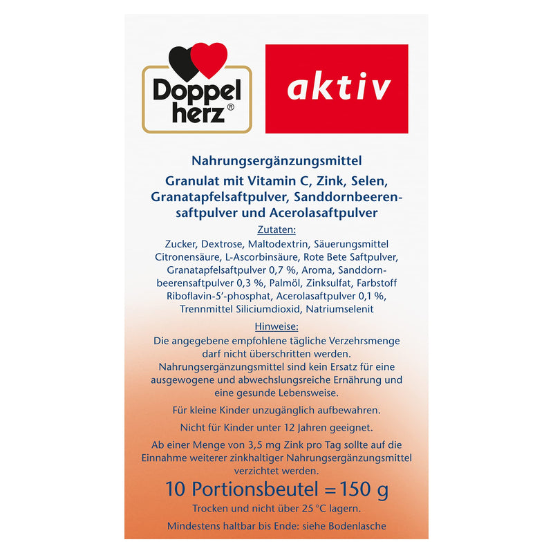 Doppelherz Hot Pomegranate with Vitamin C - To Support the Normal Function of the Immune System - Plus Sea Buckthorn and Acerola - 1 x 10 Bags of Hot Pomegranate + Sea Buckthorn + Acerola 10 Pieces (Pack of 1) - NewNest Australia