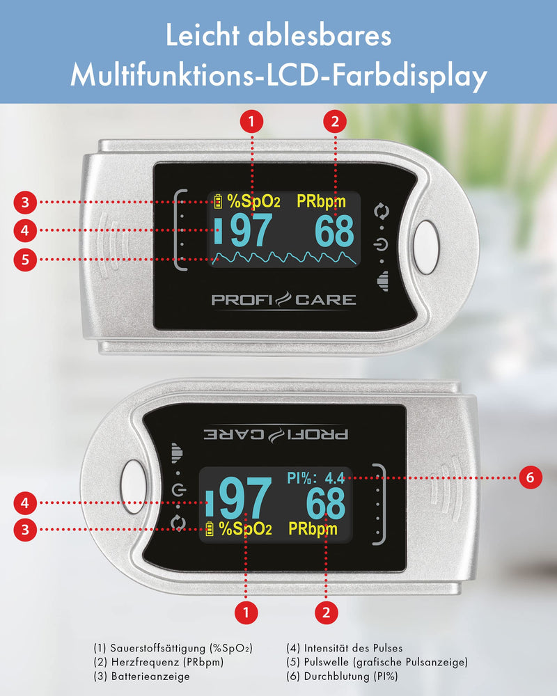Proficare Pc-Po 3104 Pulse Oximeter For Measuring Pulse And Oxygen Saturation On The Finger, 3-In-1 For Measuring Pulse, Oxygen Saturation And Perfusion Index, Oximeter Finger Clip - NewNest Australia
