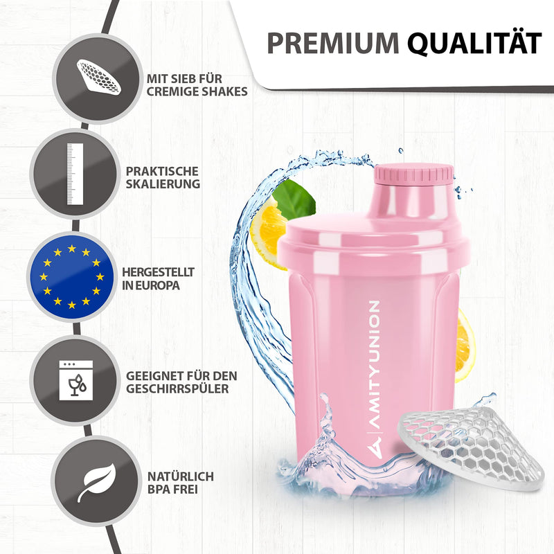 Protein shaker 300 ml “Heaven” leak-proof, BPA free with click-in sieve & scale for creamy whey shakes, gym fitness cup for isolates & sports concentrates, protein shaker, coral pink - NewNest Australia