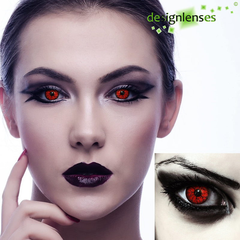 Designlenses, Colored Day Lenses Contact Lenses Red Without Prescription For Halloween Costume As Vampire, Carnival, Devil & Cosplay - 2 Pieces (1 Pair) Red Eye Lenses Colored Lenses - NewNest Australia