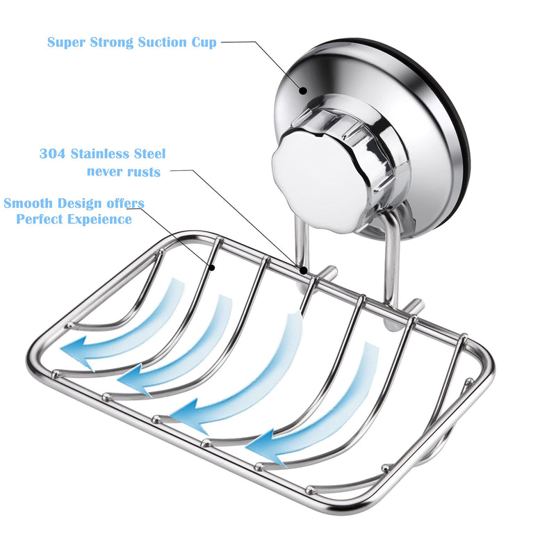 iPEGTOP Super Powerful Vacuum Suction Cup Shower Soap Dish - Strong Rustproof Stainless Steel Soap Saver Sponge Holder for Bathroom & Kitchen Sink Chrome - NewNest Australia