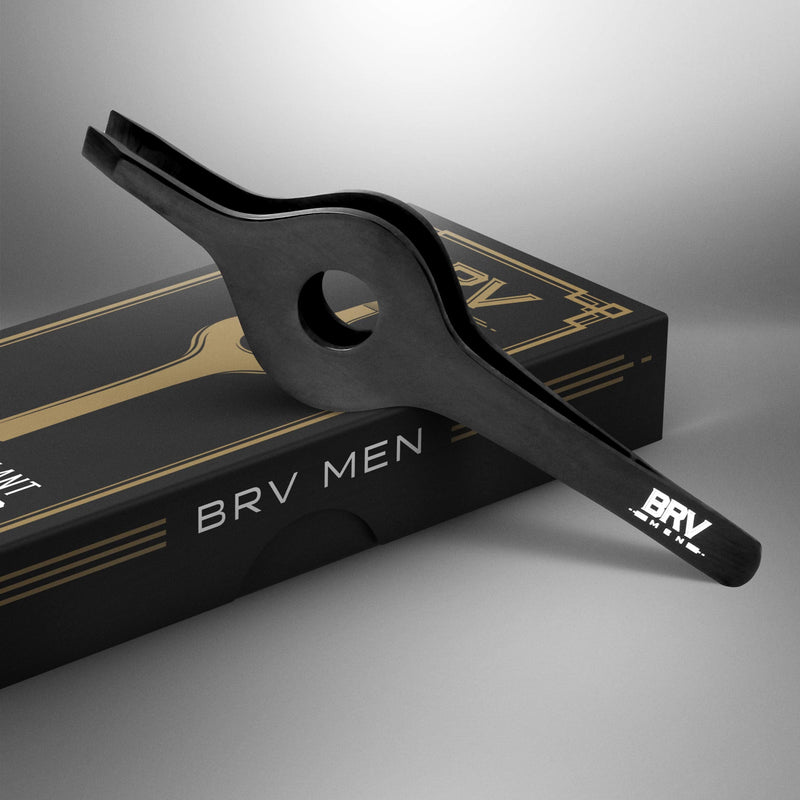 BRV MEN Wide Grip Slant Tweezers - Titanium Plated German Stainless Steel - Perfectly Aligned Slanted Tips for Precision - Professional Tweezers for Eyebrows and Nose/Ear/Facial Hair - 9.6 cm (Black) Black - NewNest Australia