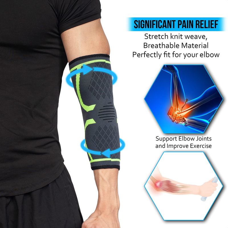 360 Relief - Compression Elbow Support For Men And Women | Splint Joint Pain Relief Tendonitis Tennis Golf Workout Weight Lifting | Large Green With Mesh Laundry Bag | - NewNest Australia