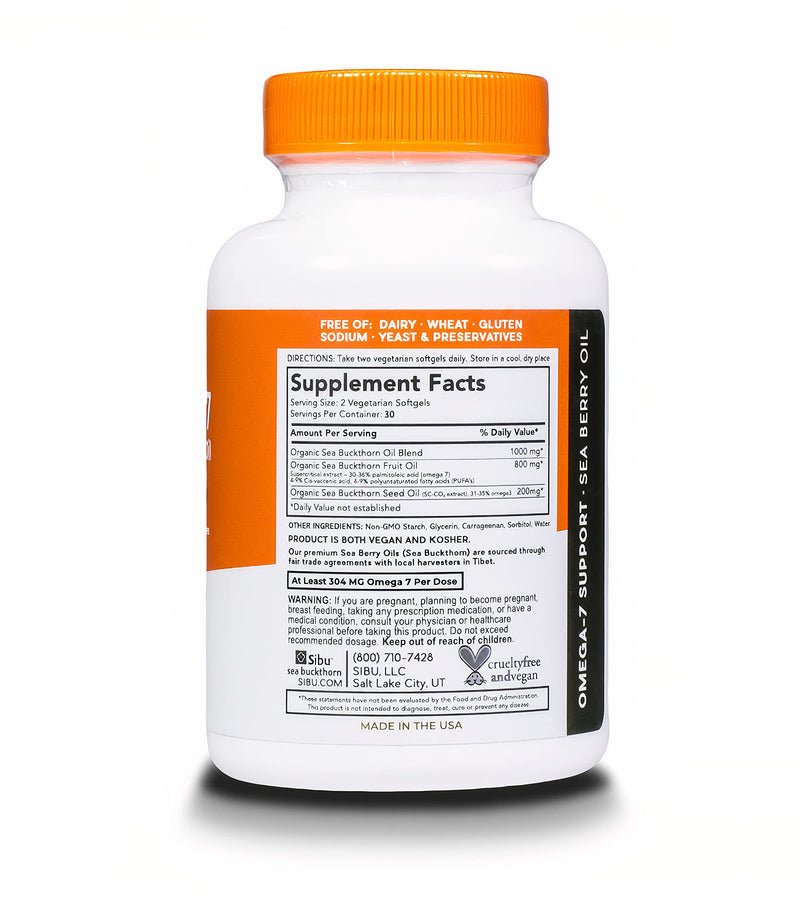 SIBU Omega-7 Softgels, Pure Organic Himalayan Sea Buckthorn, Max Potency, 60ct 60 Count (Pack of 1) - NewNest Australia