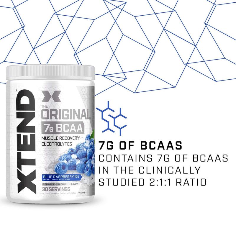 XTEND Original BCAA Powder Blue Raspberry Ice - Sugar Free Post Workout Muscle Recovery Drink with Amino Acids - 7g BCAAs for Men & Women - 30 Servings 30 Servings (Pack of 1) - NewNest Australia