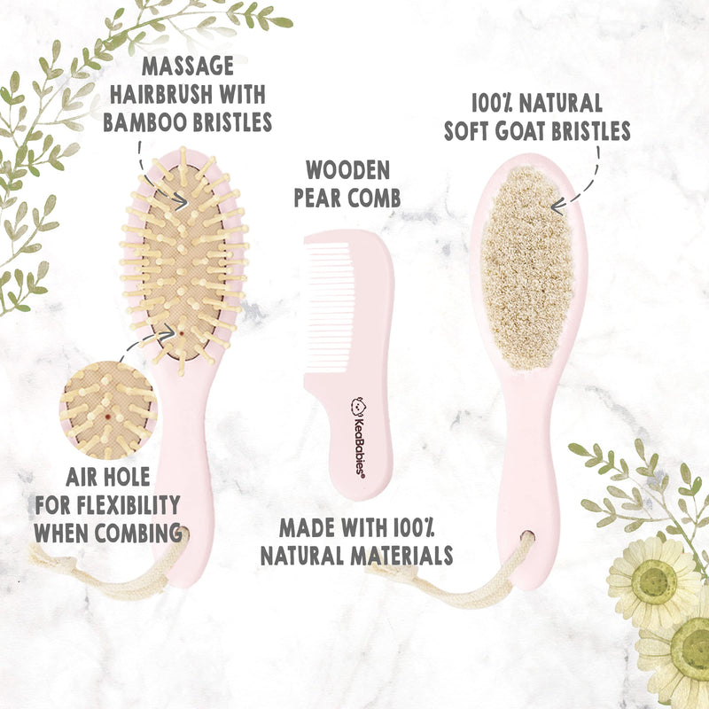 Baby Hair Brush - Natural Wooden Cradle Cap Brush with Soft Goat Bristle - Baby Brush Set for Newborns - Toddler Comb - Perfect Scalp Grooming Product for Infant, Toddler, Kids (Oval, Blush) Oval - NewNest Australia