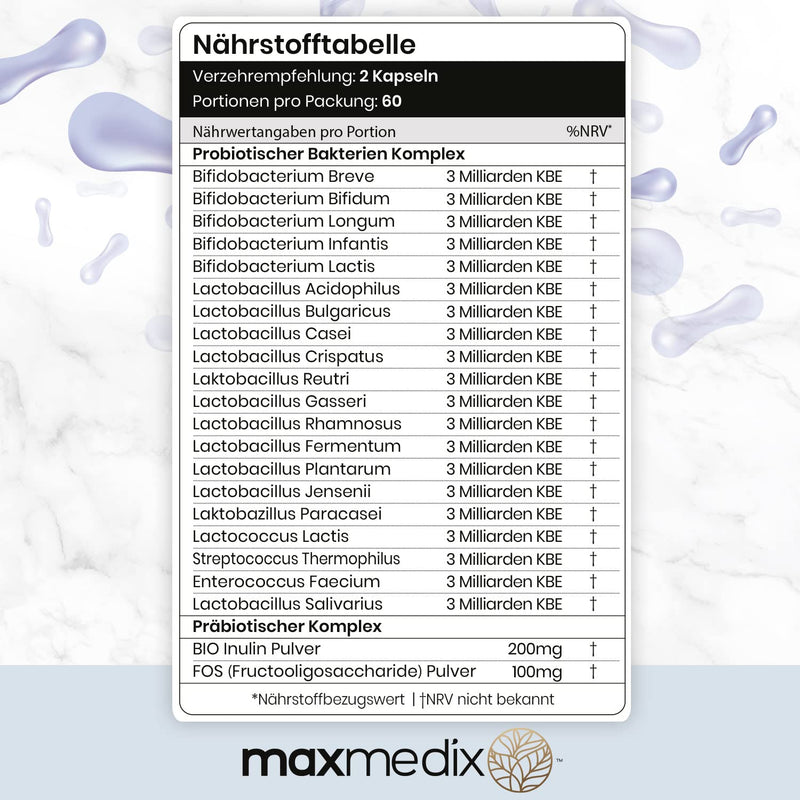 Cultures Complex With 60 Billion Cfu - 20 Bacterial Strains & Bio Inulin - With Lactobacillus Reuteri & Lactobacillus Gasseri - Laboratory Tested In Germany - Enteric-Coated & Vegan - 120 Capsules - NewNest Australia