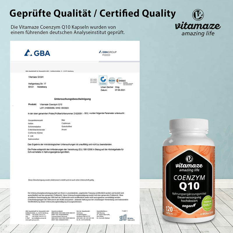 Coenzyme Q10 high dose, 200 mg per capsule, vegan, 120 capsules for 4 months, 98% ubiquinone with optimal bioavailability, without unnecessary additives, Made in Germany 4 month supply - NewNest Australia