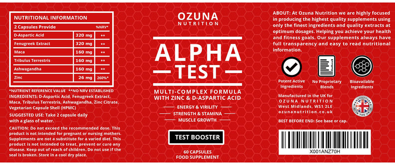 Alpha Test Testosterone Booster for Men for Strength Energy Performance Stamina Reduces Fatigue | Healthy Test Levels with Fenugreek, D-Aspartic Acid, Maca, Zinc, Tribulus Plus More | One Month Supply - NewNest Australia