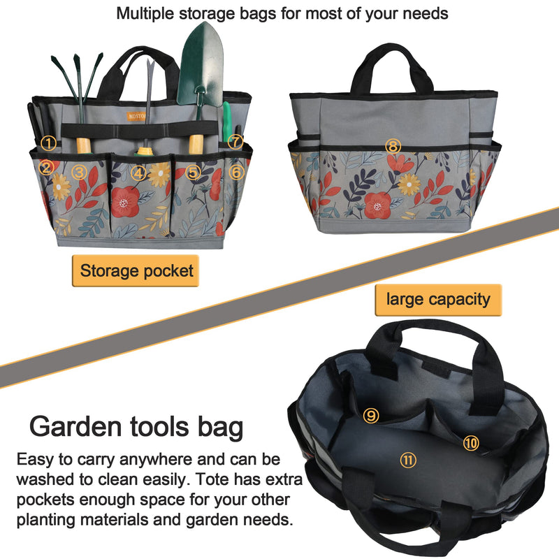 MDSTOP Garden Tool Bag, Garden Tool Kit Holder Home Organizer Storage Carrier, Oxford Garden Hand Tool Storage Tote Organizer with Handle and 8 Roomy Pockets, Floral Gardening Gift, Tools Not Included Grey - NewNest Australia